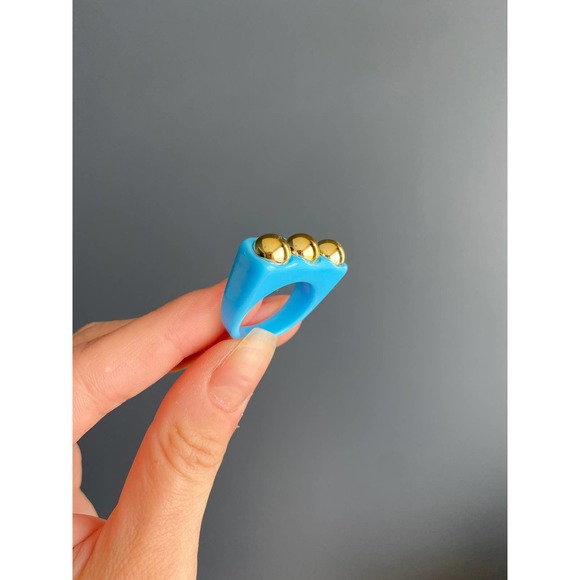 y2k blue/gold square chunky bar ring, 8 - Picture 2 of 6